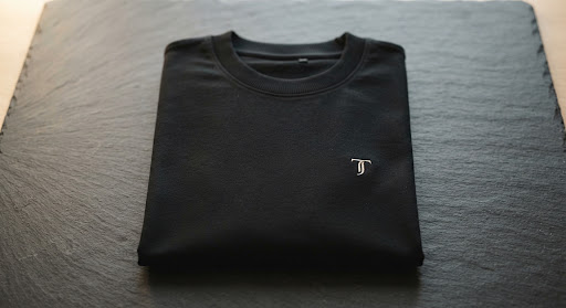Premium heavy-cotton crewneck t-shirt with gold metallic embroidery