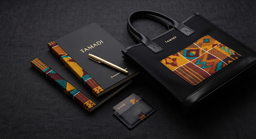 Kenyan Ankara print fabric integrated onto stationery spines and tote bags